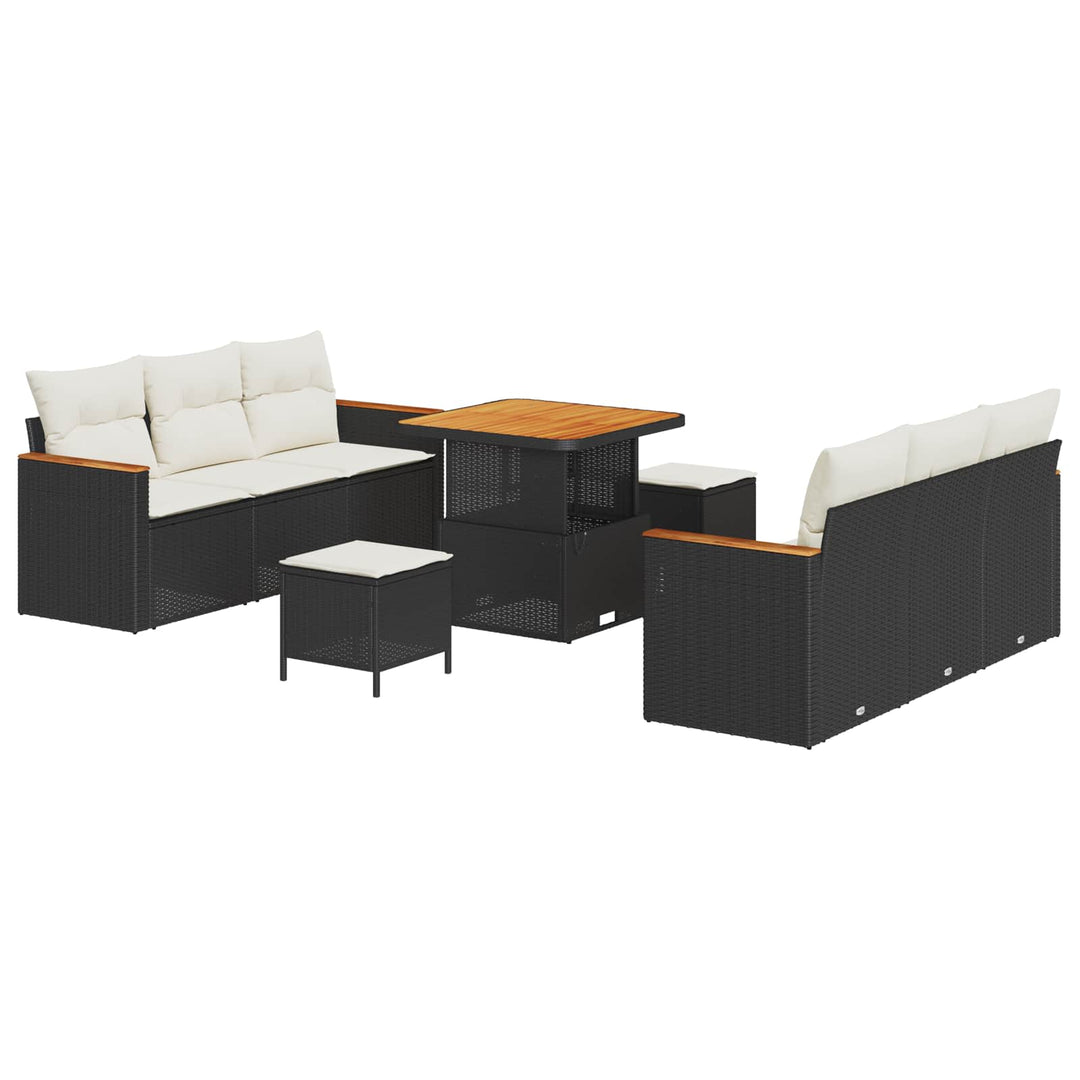 Havesofa Sæt 9 pcs Sort polyrattan