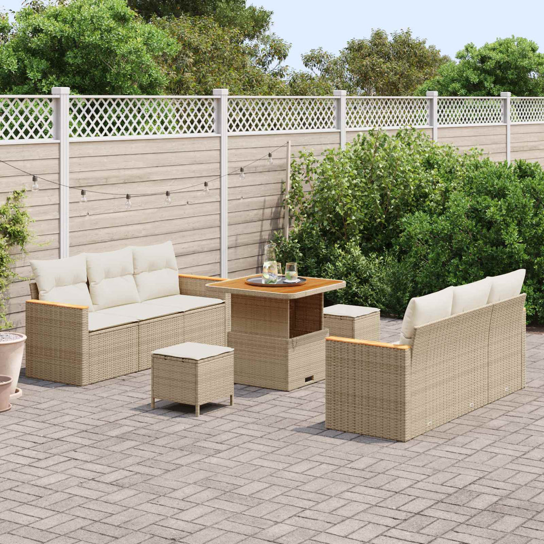Havesofa Sæt 9 pcs Beige polyrattan