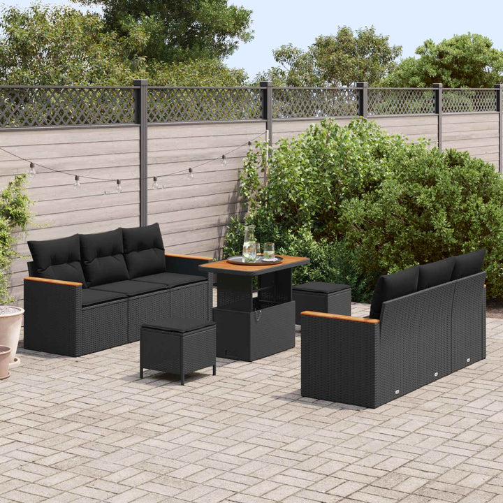 Havesofa Sæt 9 pcs Sort polyrattan