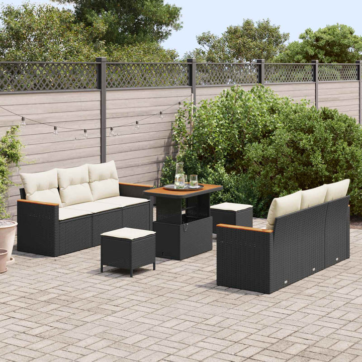 Havesofa Sæt 9 pcs Sort polyrattan