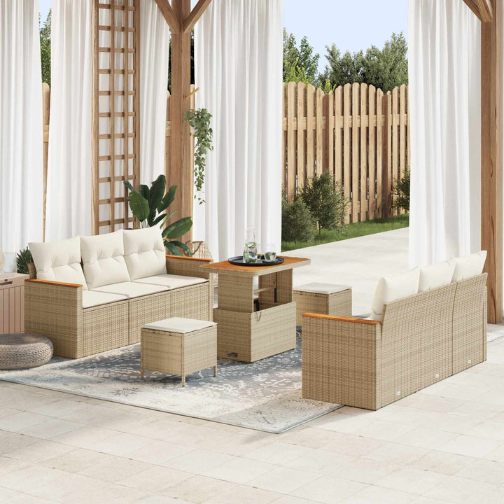 Havesofa Sæt 9 pcs Beige polyrattan