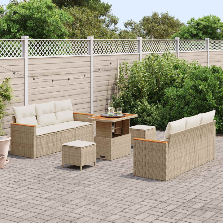 Havesofa Sæt 9 pcs Beige polyrattan