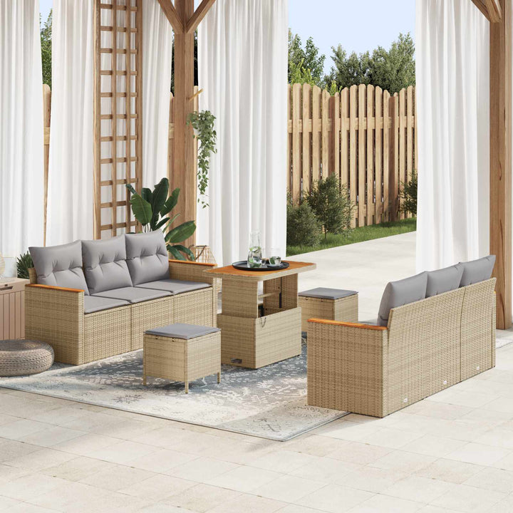 Havesofa Sæt 9 pcs Beige polyrattan