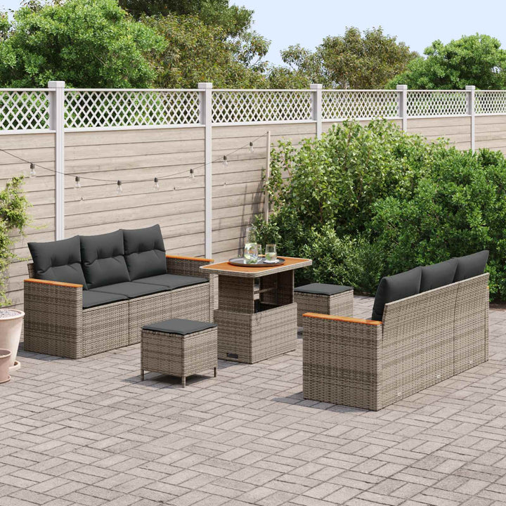 Havesofa Sæt 9 pcs Grå polyrattan