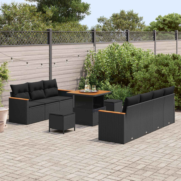 Havesofa Sæt 10 pcs Sort polyrattan