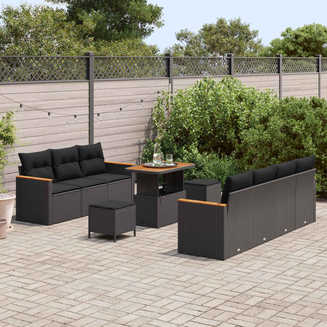 Havesofa Sæt 10 pcs Sort polyrattan
