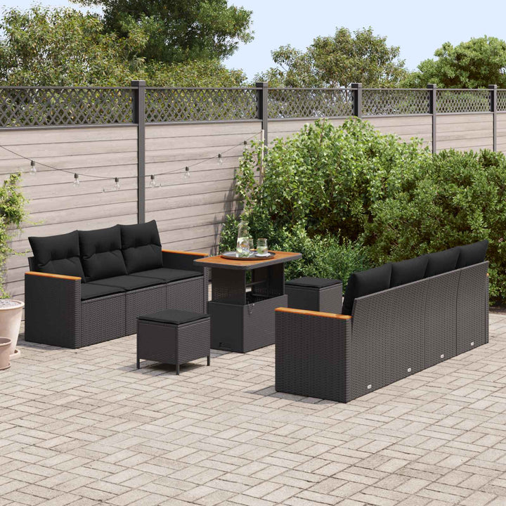 Havesofa Sæt 10 pcs Sort polyrattan