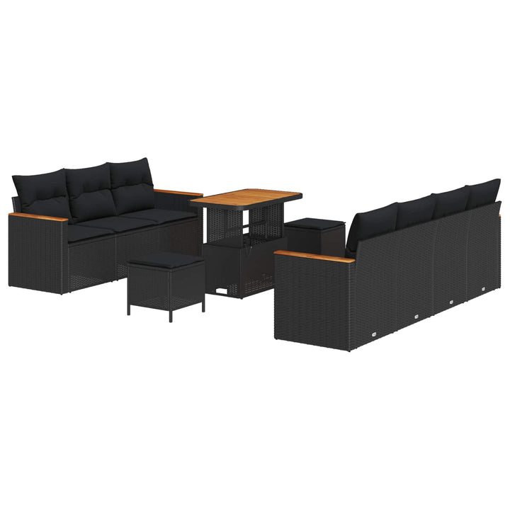 Havesofa Sæt 10 pcs Sort polyrattan