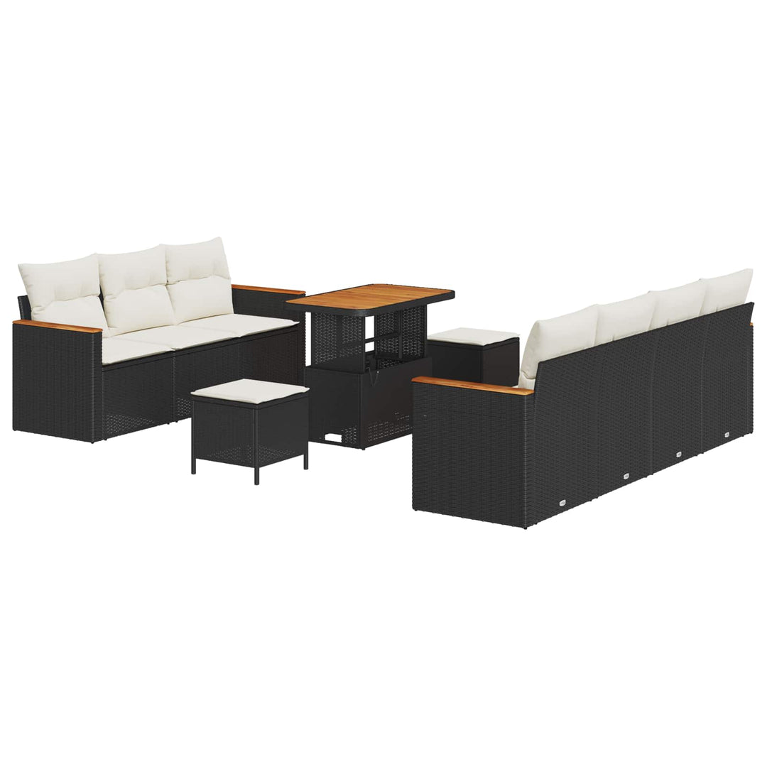 Havesofa Sæt 10 pcs Sort polyrattan