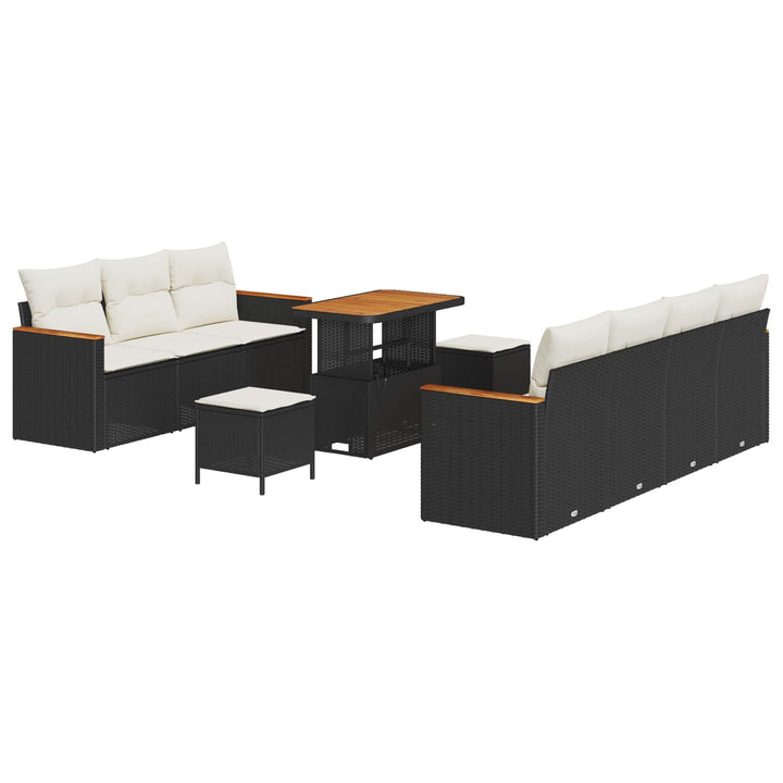 Havesofa Sæt 10 pcs Sort polyrattan