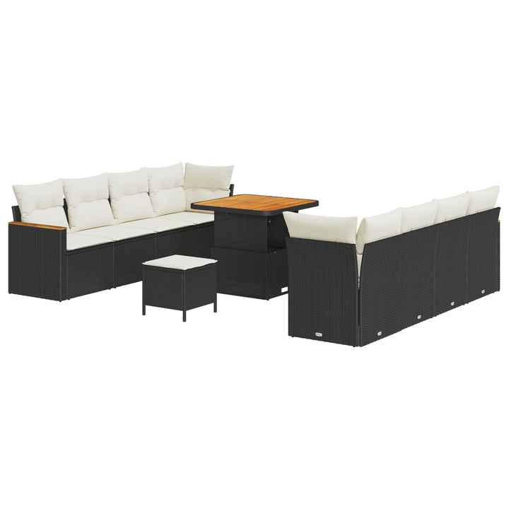Havesofa Sæt 11 pcs Sort polyrattan