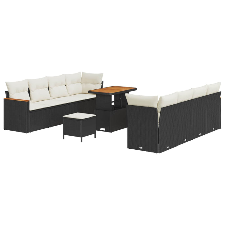 Havesofa Sæt 11 pcs Sort polyrattan