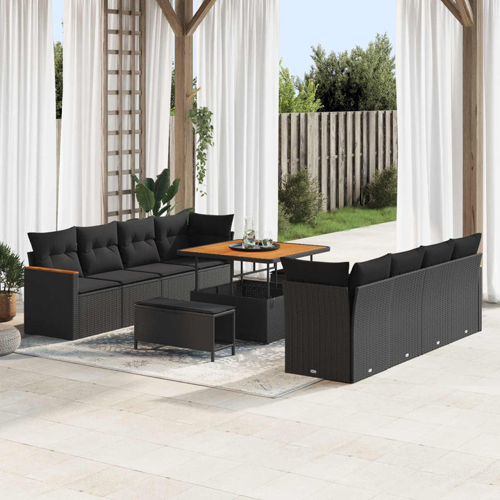 Havesofa Sæt 11 pcs Sort polyrattan