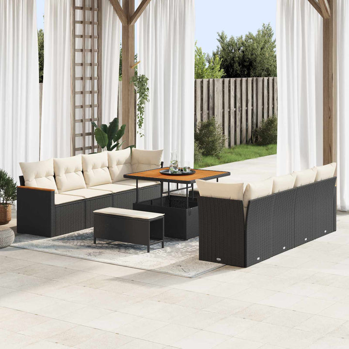 Havesofa Sæt 11 pcs Sort polyrattan