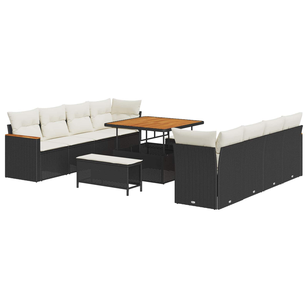 Havesofa Sæt 11 pcs Sort polyrattan
