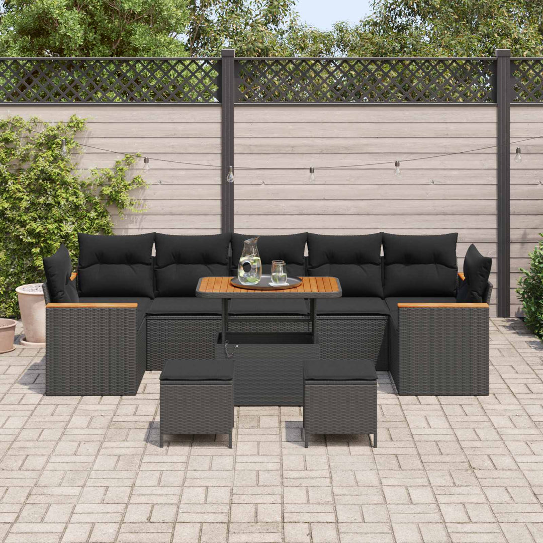 Havesofa Sæt 10 pcs Sort polyrattan