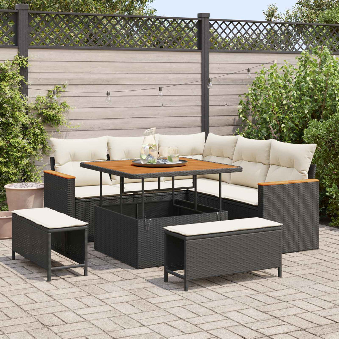 Havesofa Sæt 8 stk. Sort polyrattan