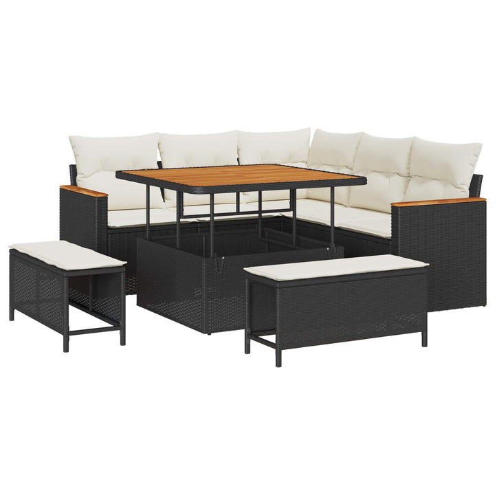 Havesofa Sæt 8 stk. Sort polyrattan