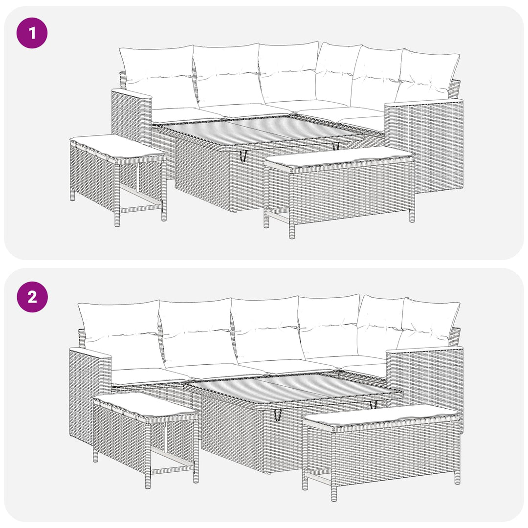 Havesofa Sæt 8 stk. Sort polyrattan