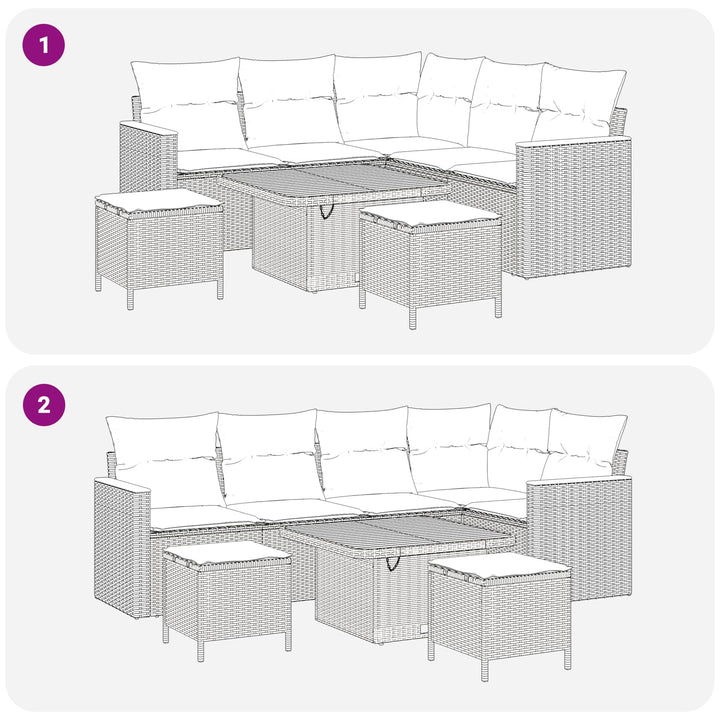 Havesofa Sæt 8 pcs Sort polyrattan