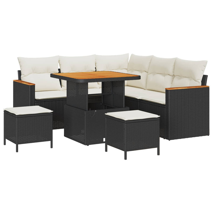 Havesofa Sæt 8 stk. Sort polyrattan