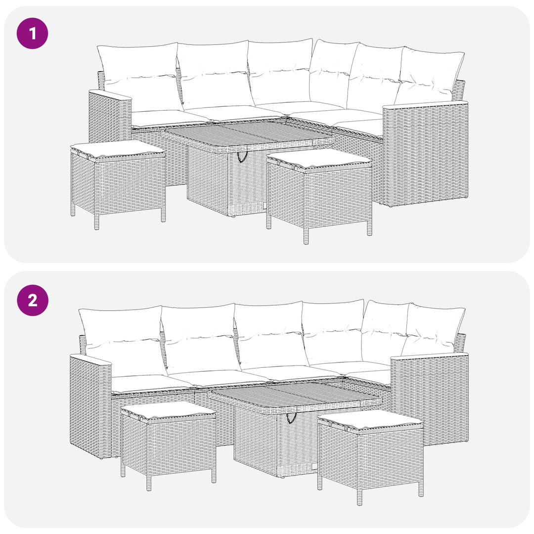 Havesofa Sæt 8 stk. Sort polyrattan