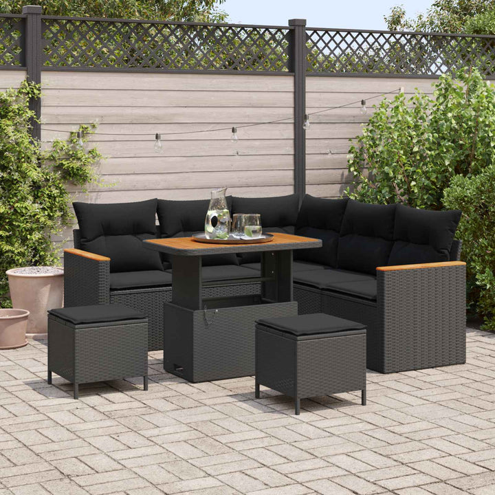 Havesofa Sæt 8 pcs Sort polyrattan