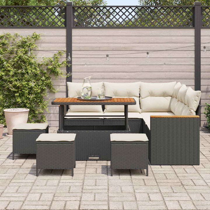 Havesofa Sæt 9 stk. Sort polyrattan