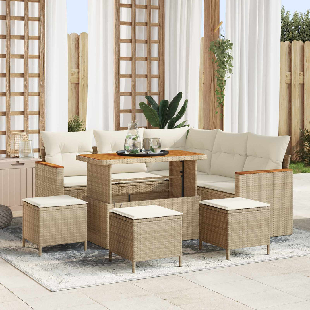 Havesofa Sæt 9 pcs Beige polyrattan