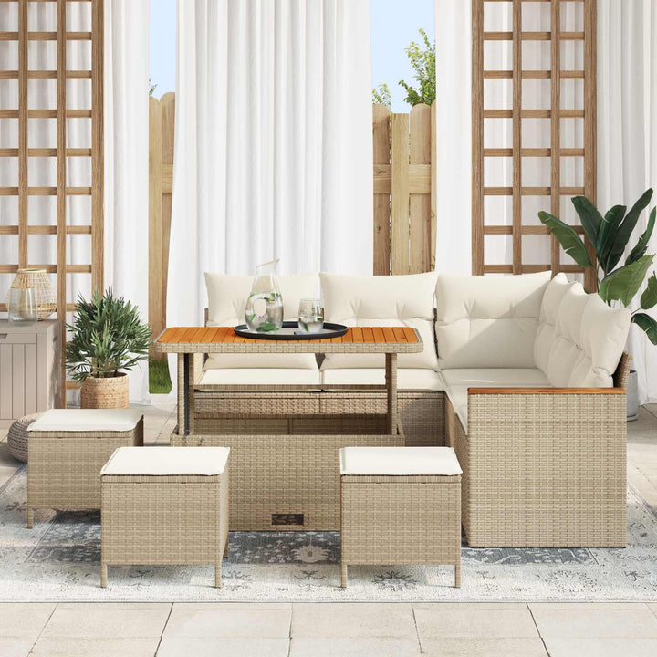 Havesofa Sæt 9 pcs Beige polyrattan