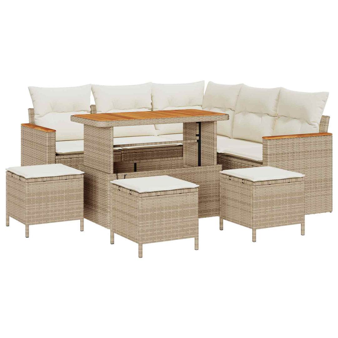 Havesofa Sæt 9 pcs Beige polyrattan