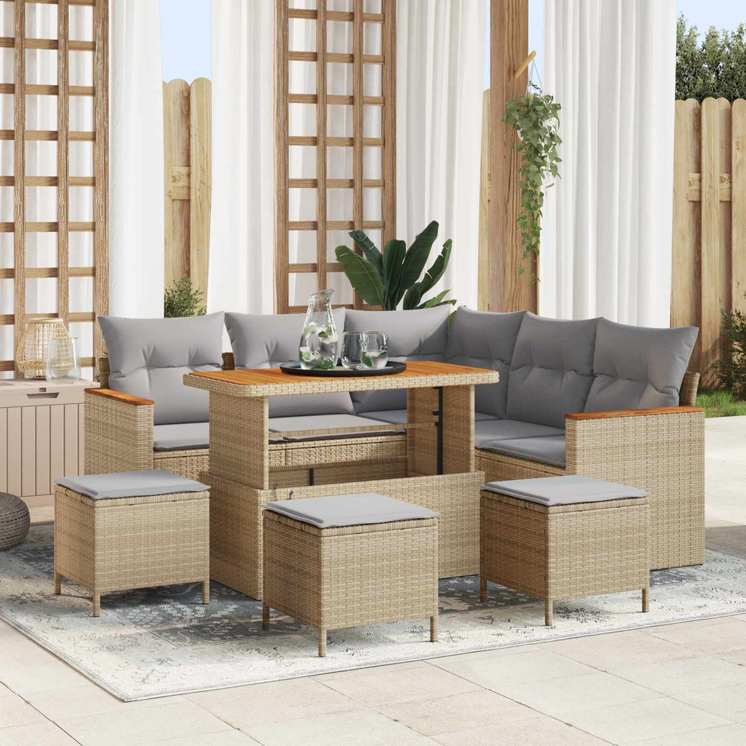 Havesofa Sæt 9 pcs Beige polyrattan
