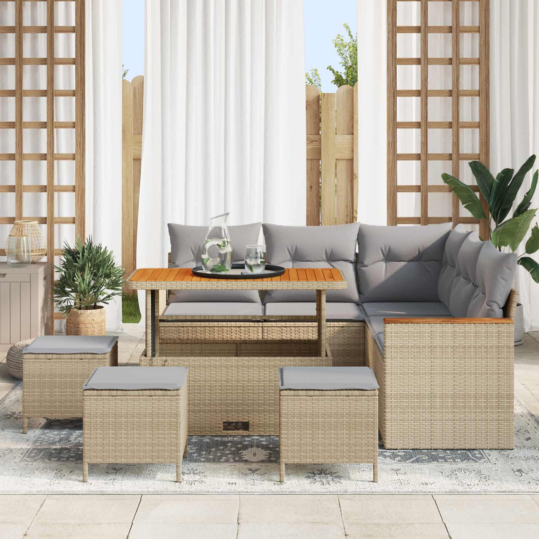 Havesofa Sæt 9 pcs Beige polyrattan