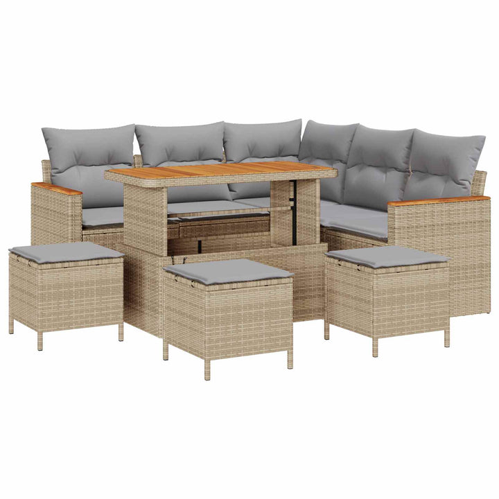 Havesofa Sæt 9 pcs Beige polyrattan