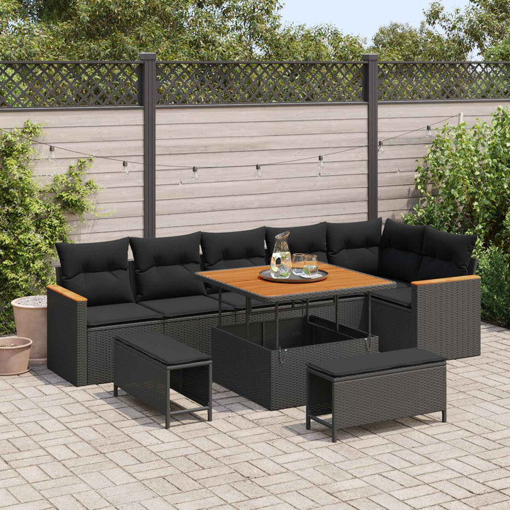 Havesofa Sæt 9 pcs Sort polyrattan