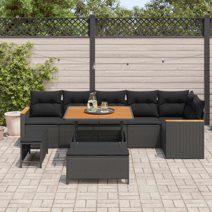 Havesofa Sæt 9 pcs Sort polyrattan
