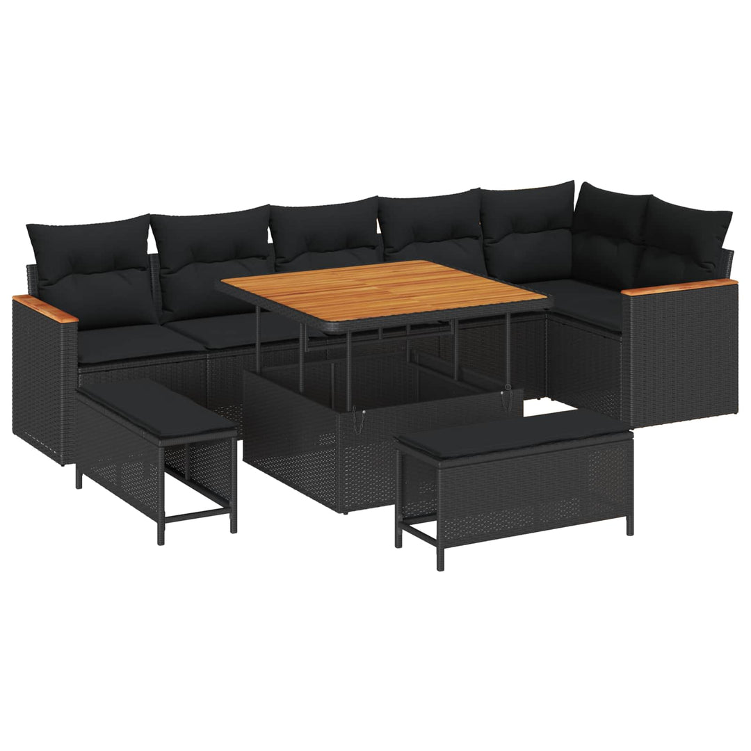 Havesofa Sæt 9 pcs Sort polyrattan