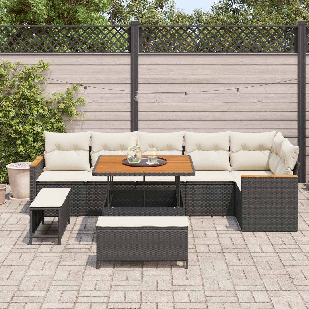 Havesofa Sæt 9 pcs Sort polyrattan