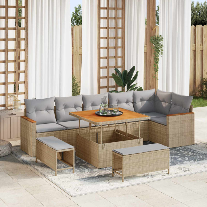 Havesofa Sæt 9 pcs Beige polyrattan