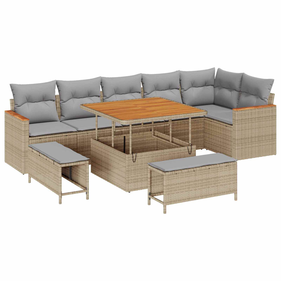 Havesofa Sæt 9 pcs Beige polyrattan