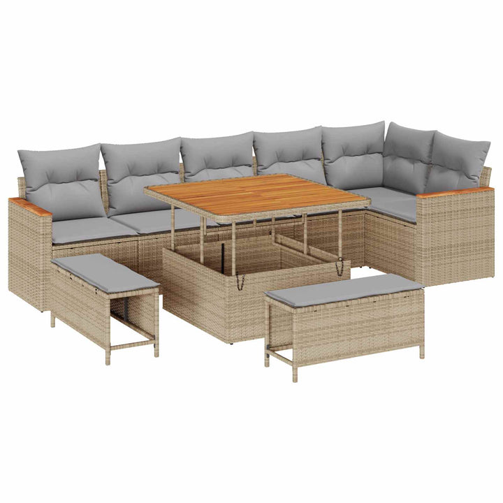 Havesofa Sæt 9 pcs Beige polyrattan