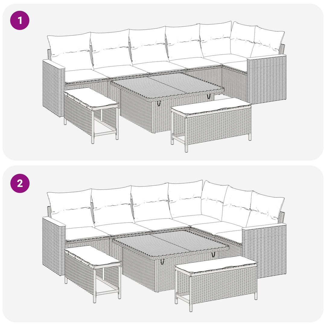 Havesofa Sæt 9 pcs Beige polyrattan