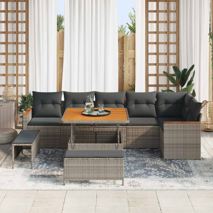 Havesofa Sæt 9 pcs Grå polyrattan