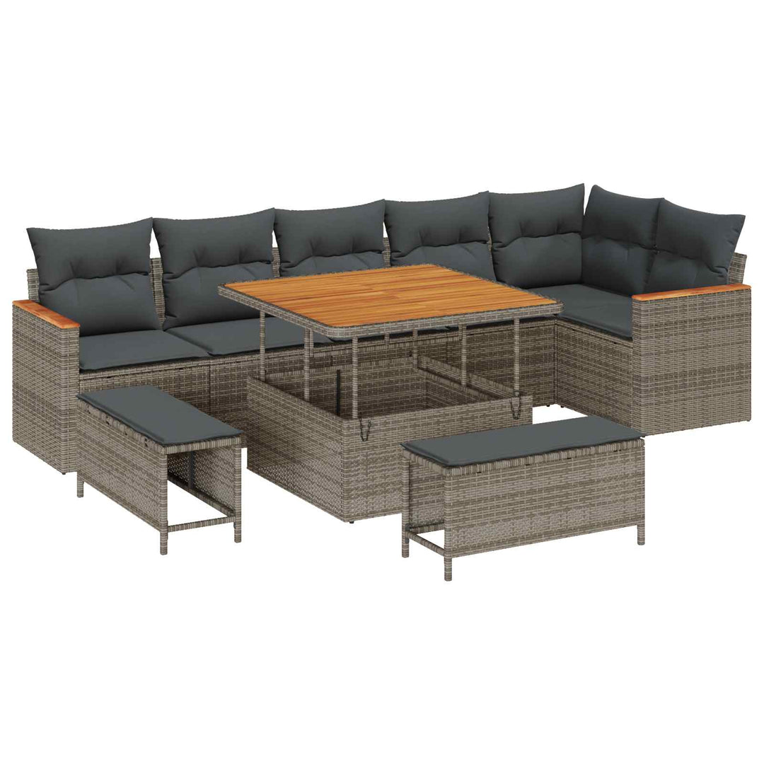 Havesofa Sæt 9 pcs Grå polyrattan