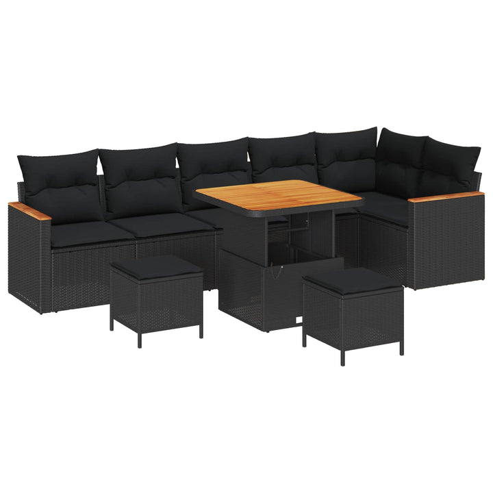 Havesofa Sæt 9 pcs Sort polyrattan