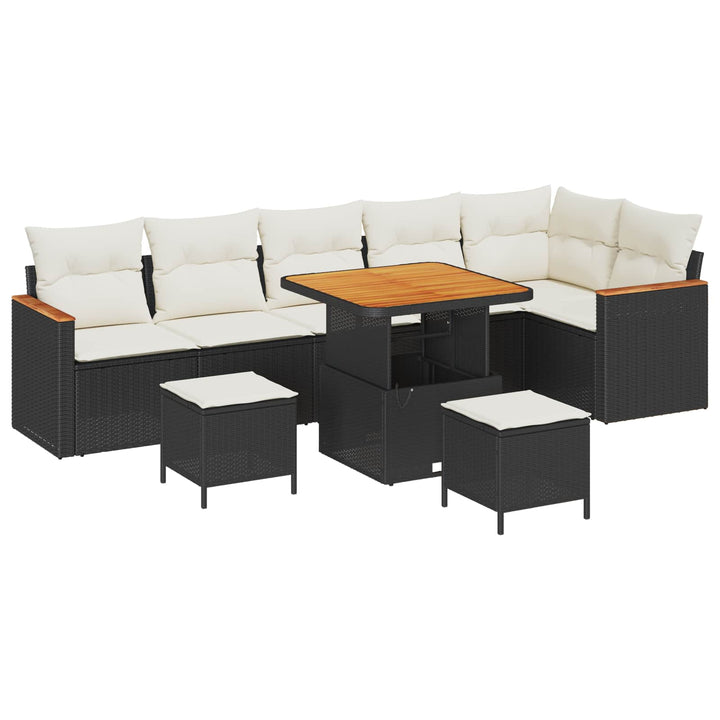 Havesofa Sæt 9 pcs Sort polyrattan