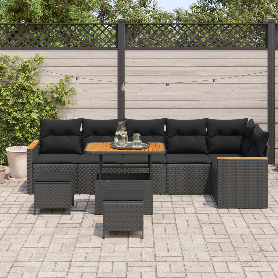 Havesofa Sæt 9 pcs Sort polyrattan