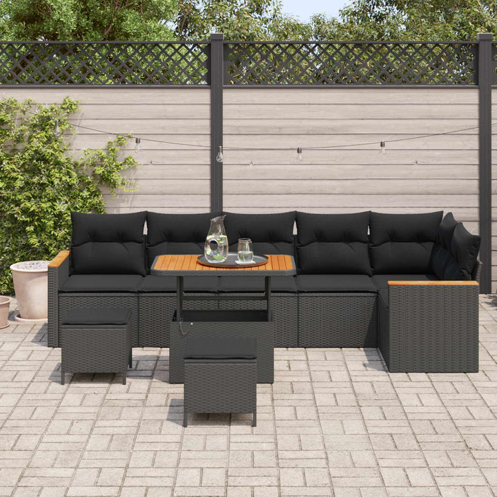 Havesofa Sæt 9 pcs Sort polyrattan