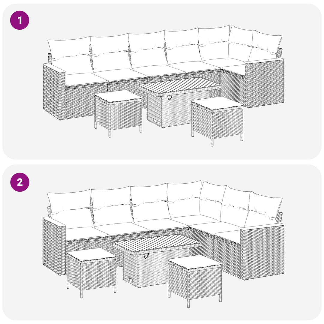 Havesofa Sæt 9 pcs Sort polyrattan