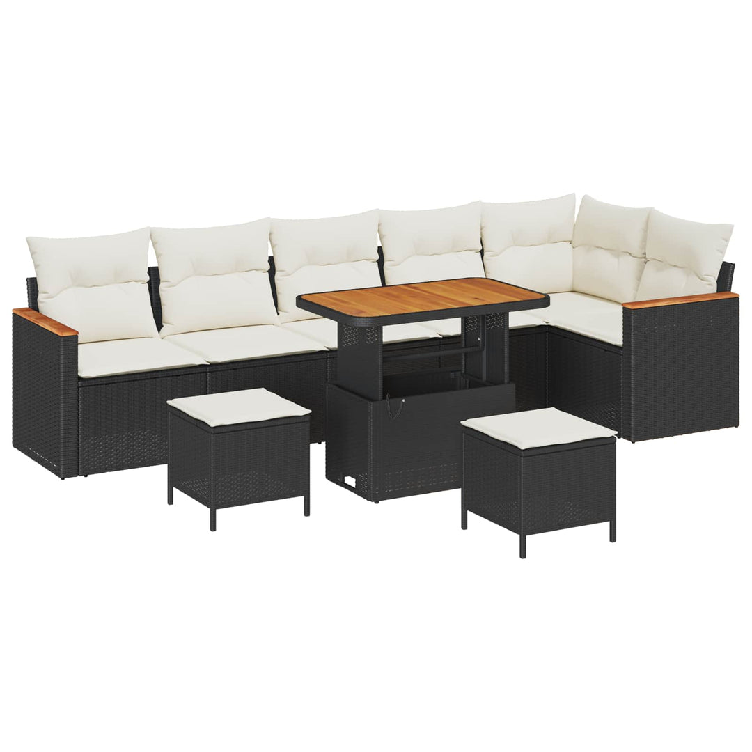Havesofa Sæt 9 pcs Sort polyrattan